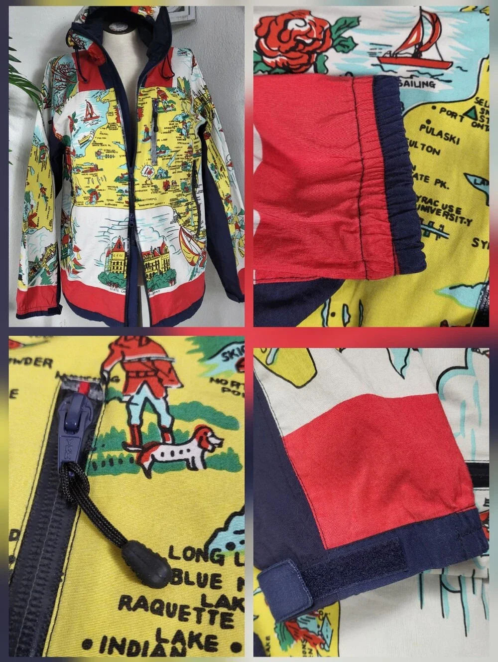 Bohemians Hooded Windbreaker w/ New York Map Vinyl Raincoat Collectable XL